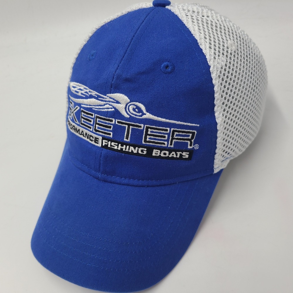 Skeeter Hat Adjustable Trucker Mesh Blue White Performance Fishing Boats Men